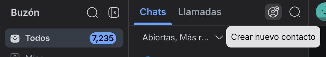 Botón crear nuevo contacto en Respond.io