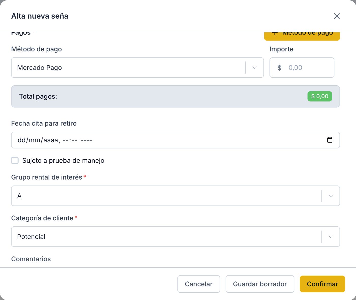 Formulario Alta nueva seña